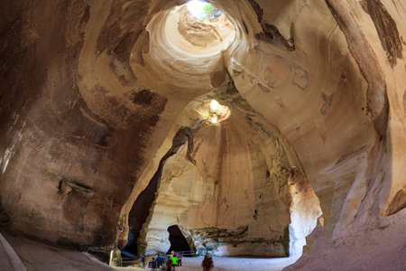 The famous underground park Beit Guvrin. Ancient caves for the extraction of building materials. Sunny warm day for a successful excursion. Israelのeditorial素材