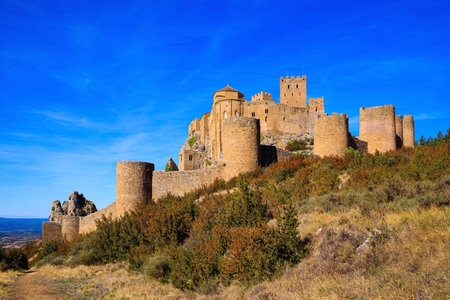 Sunrise. Loarre Castle is a Spanish fortress in the province of Aragon.  Autumn trip to Spain. The Spanish defensive structure was built a thousand years ago.のeditorial素材