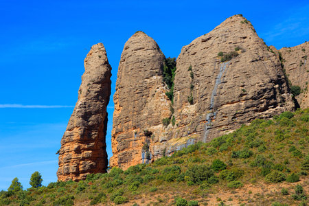 Scenic the dangerous Mallos cliffs. Province of Huesca, Aragon. Romantic trip to northern Spain. The magical nature of Spain.の写真素材