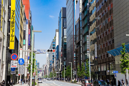 TOKYO, JAPAN - APRIL 21, 2023: Ginza is considered one of the most luxurious shopping areas in the...