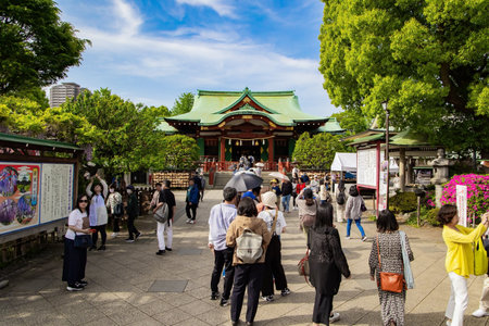 TOKYO, JAPAN - APRIL 21, 2023: "Flower Temple" by Kameido Tenjin. The temple is dedicated to the 9th century politician Sugawara no Michizane, the patron saint of students.のeditorial素材