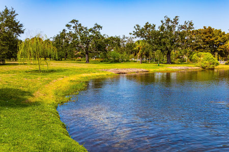 The City Park with wonderful quiet lake is favorite vacation spot for citizens and tourists. One of the largest parks in the USA. New Orleans. Beautiful autumn weatherの写真素材