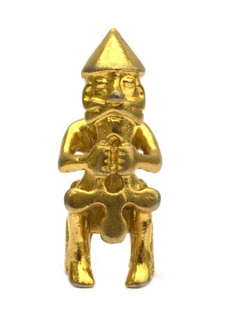 Copy of an old statue of the viking god of war and thunder, Thor, sitting and holding his hammer Mjolnir.の写真素材