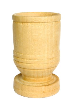 Handmade simple wooden chalice on white backgroundの写真素材