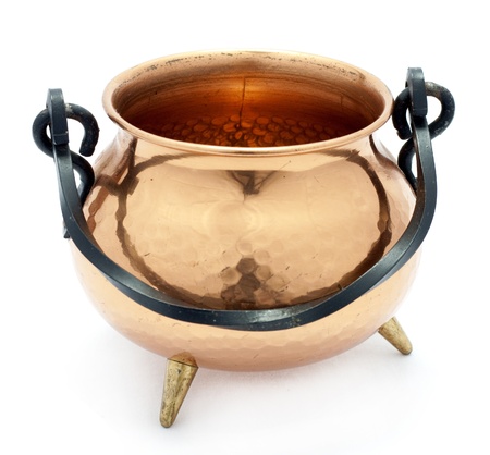 Shiny copper cauldron isolated on white backgroundの写真素材