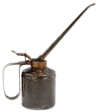 Old vintage oil can isolated on white backgroundの写真素材
