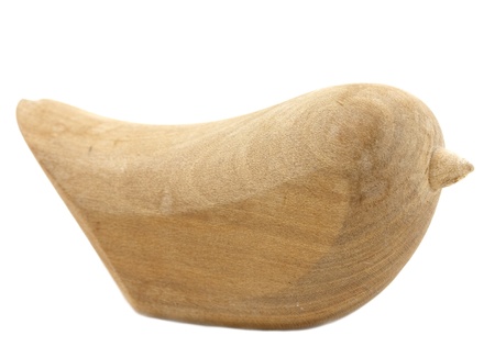 Vintage wooden toy bird isolated on whiteの写真素材