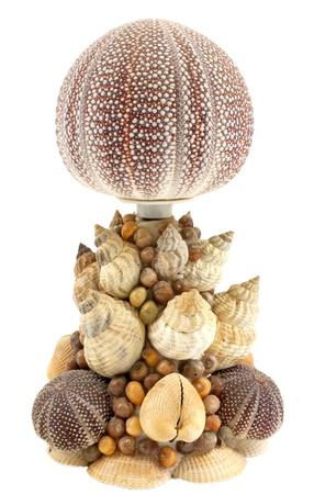 Old kitsch retro sea shell lamp isolated on whiteの写真素材