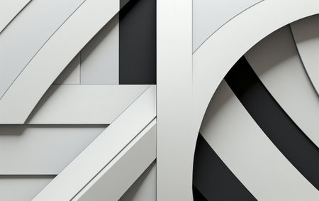 3d illustration of abstract geometric composition, white and black stripes backgroundの素材