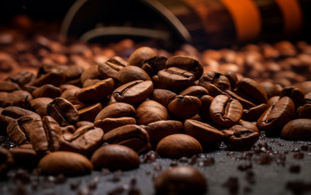 Coffee beans on a black background. Close-up.の素材