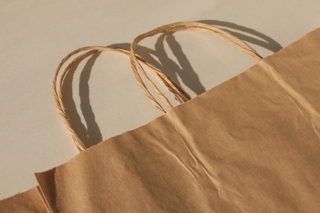 Disposable bags of kraft paper isolated, eco style living, ecological and economical pacaging.の写真素材