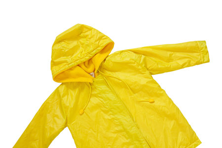 Yellow raincoat on white background isolated. Happy funny kids outwear autumn style clothes....