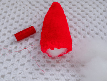 Scandinavian gnome with long beard red hat white knit background step by step handmade tutorial....