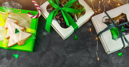 Christmas Gift boxes with set of different dried fruits nuts candied citrus individually wrapped...
