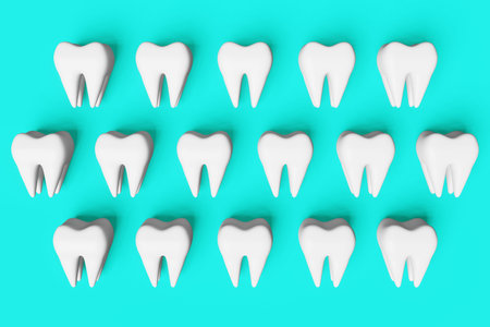 White healthy teeth motion 3D rendering pattern on blue background. National Dentist's Day Digital...