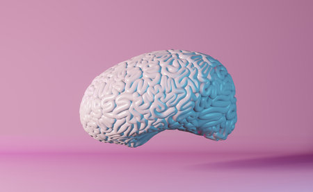 Human brain health neon light pink background 3d rendering. Creative idea Artificial intelligence Positive thinking emotion Mental health.Memory improvement Mindfulness Education Cognitive developmentの写真素材