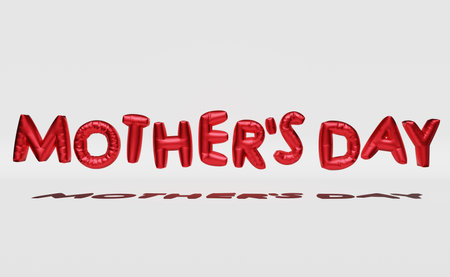 Happy Mother's Day greeting card 3D rendering design. Festive banner poster with pink shiny flying inflatable balloons letters text sign. I love you mom postcard template Best mum ever 3D illustrationの写真素材