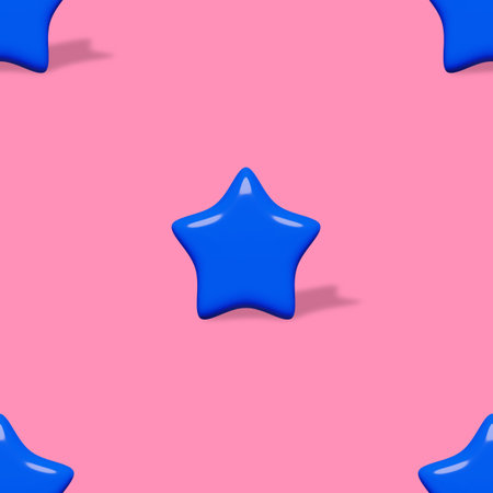 Blue stars pink background with shadow seamless pattern volumetric 3D shape. Girl bedroom female...