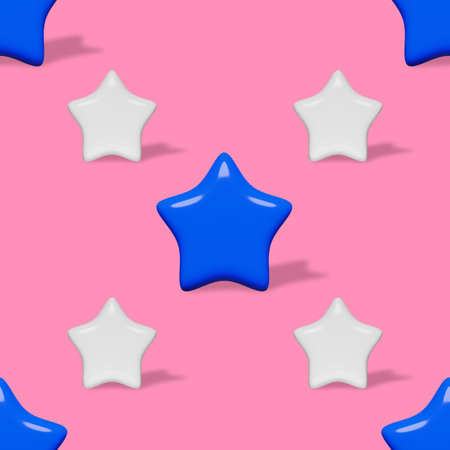 Blue white stars pink background shadow seamless pattern volumetric 3D shape. Girl bedroom female clothes fabric sublimation printing design. Digital paper wallpaper kids room interior decor textureの写真素材