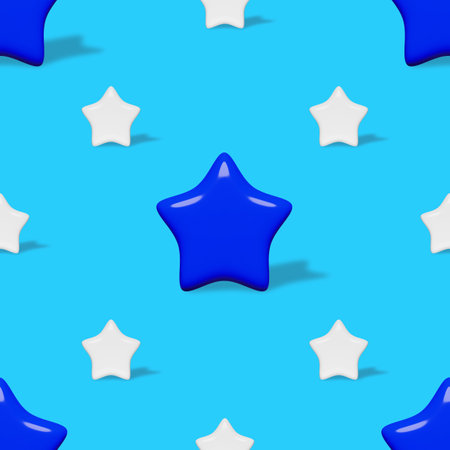 Blue white 3D stars background with shadow seamless pattern. Boy bedroom wallpaper decor 4th of July USA flag festive party clothes fabric sublimation printing design Digital paper patriotic symbolicsの写真素材