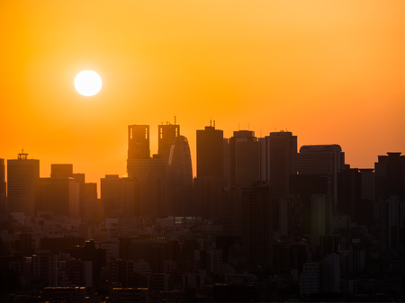 Japan Sunset and buildingの写真素材