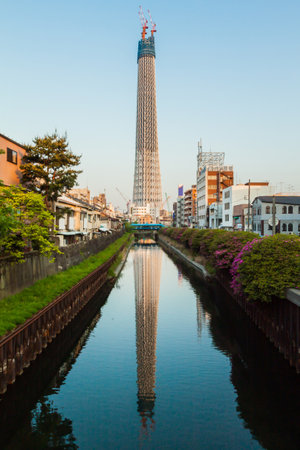 Under Tokyo Sky Tree constructionのeditorial素材
