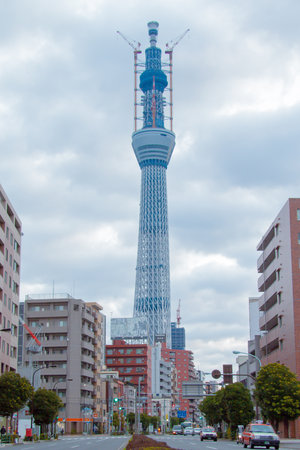Under Tokyo Sky Tree constructionのeditorial素材