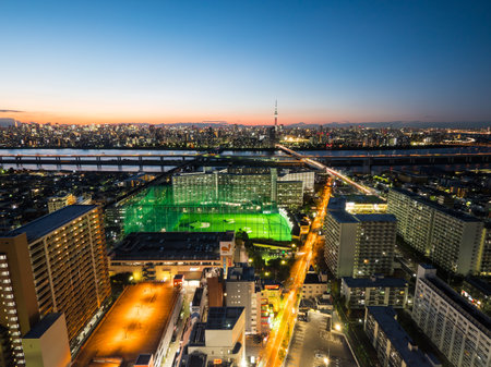 Observation room night view in Japanのeditorial素材
