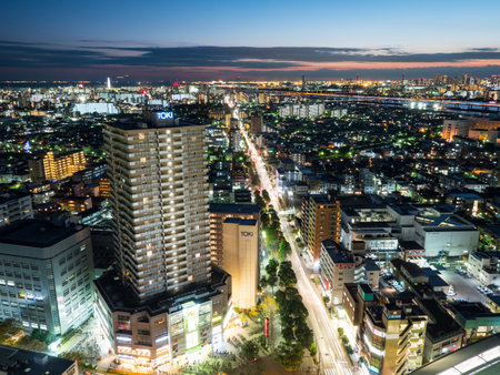 Observation room night view in Japan