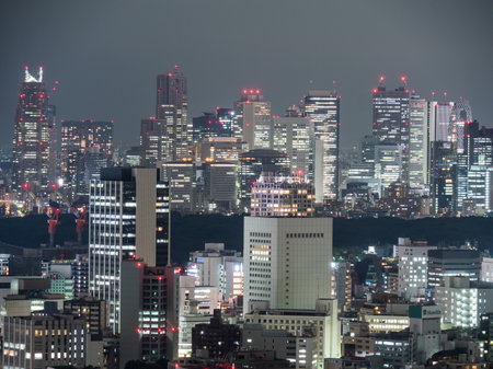 Observation room night view in Japanのeditorial素材