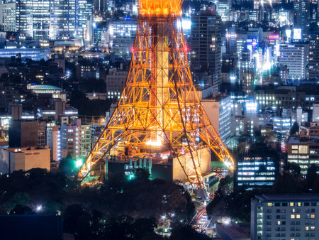 Observation room night view in Japanのeditorial素材
