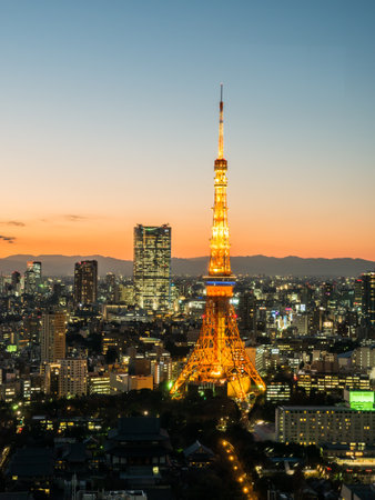 Observation room night view in Japanのeditorial素材