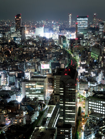 Observation room night view in Japanのeditorial素材