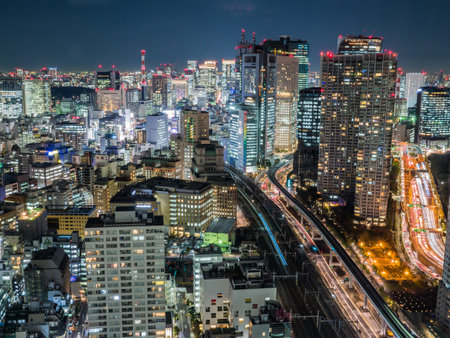 Observation room night view in Japanのeditorial素材