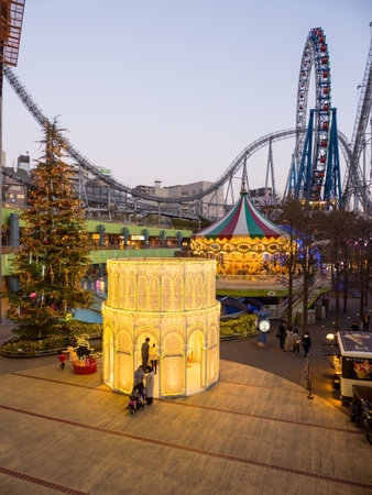 Amusement park in Japan Night viewのeditorial素材