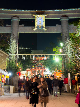 At the shrine Night view in Japan New Year's Dayのeditorial素材