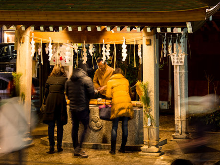 At the shrine Night view in Japan New Year's Dayのeditorial素材
