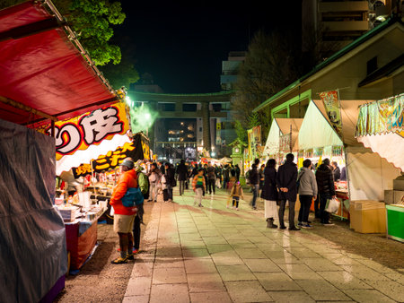 At the shrine Night view in Japan New Year's Dayのeditorial素材