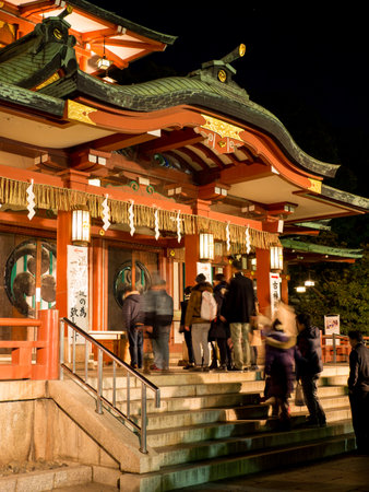 At the shrine Night view in Japan New Year's Dayのeditorial素材