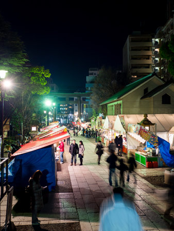 At the shrine Night view in Japan New Year's Dayのeditorial素材