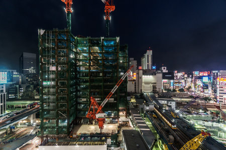 Tokyo Shibuya Redevelopment night viewのeditorial素材