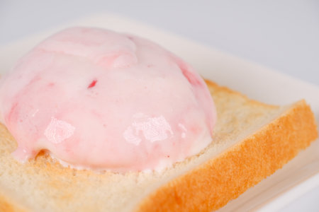 Toast bread with strawberry ice creamの写真素材