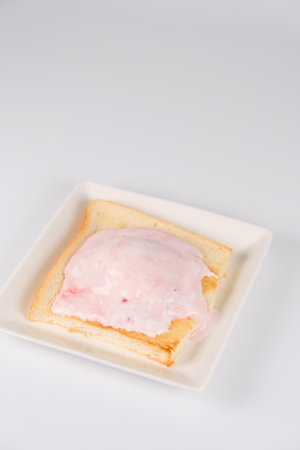 Toast bread with strawberry ice creamの写真素材
