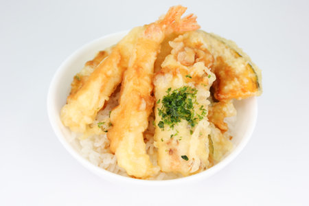 Tempura rice bowl Japanese traditional food Tendonの写真素材