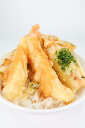 Tempura rice bowl Japanese traditional food Tendonの写真素材