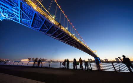 Rainbow Bridge first sunrise new year, Japan Tokyoの写真素材