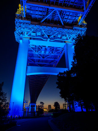 Rainbow Bridge first sunrise new year, Japan Tokyoの写真素材