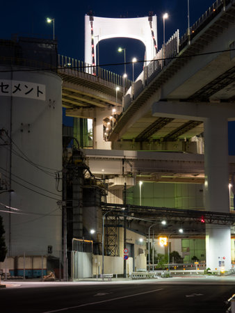 Rainbow Bridge in Japan, Tokyo Night Viewの写真素材