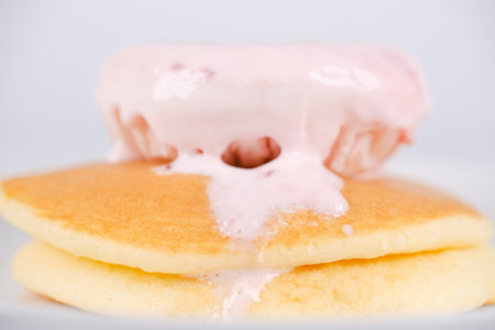Pancakes with strawberry ice creamの写真素材
