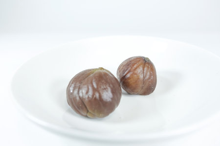 Peeled sweet chestnut, close upの写真素材